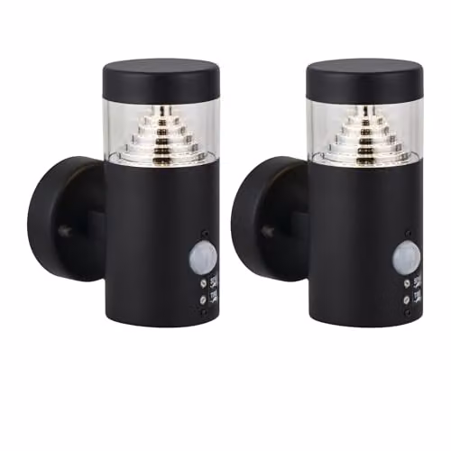 First Choice Lighting Pyramid Set of 2 Black LED Outdoor Motion Sensor Wall Lights – 4