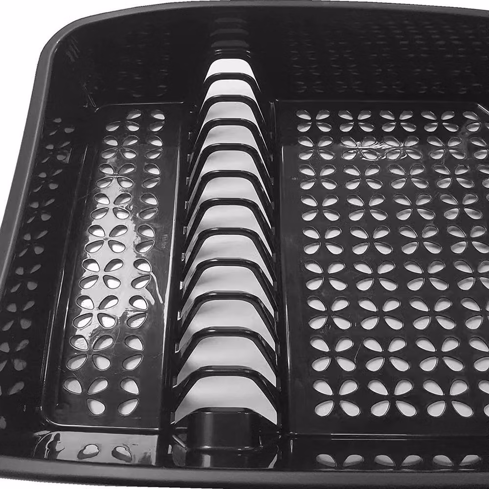 FLAVORA Black Plastic Dish Drainer with Cutlery and Cup Holder – 4