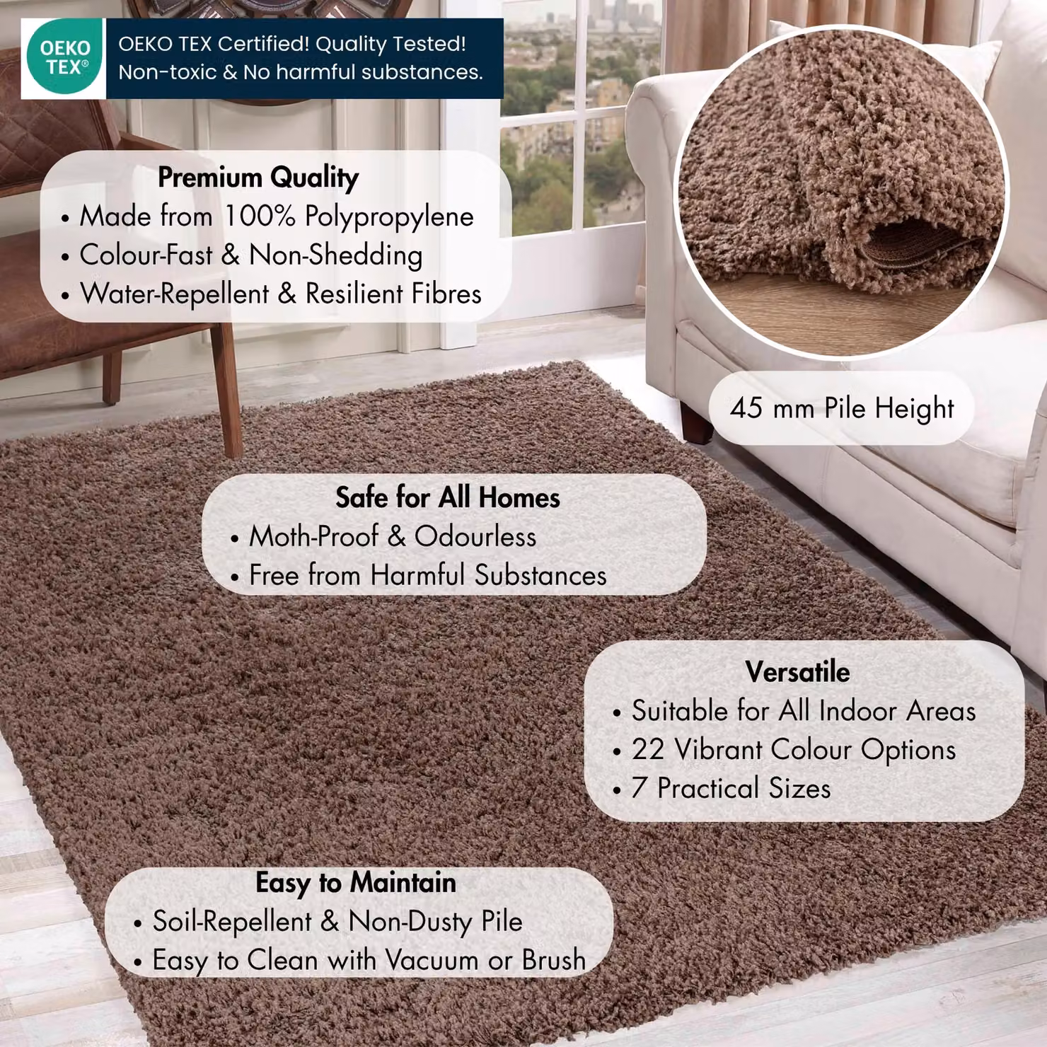 Desire Rugs Modern Elegant Soft Shaggy Area Rug in Beige, W: 200 cm, D: 290 cm – 2