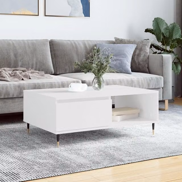 Berkfield Home Modern White Rectangular Coffee Table W/D/H: 90 x 60 x 35 cm