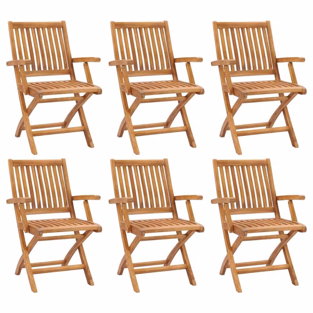 Berkfield Home Set of 6 Durable Folding Garden Chairs in Brown Solid Teak Wood – 2