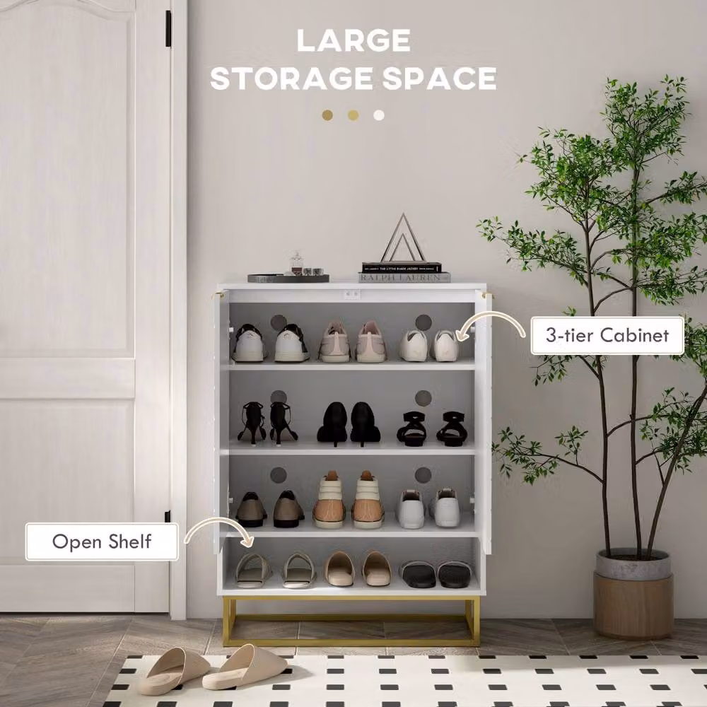 Wyld Haus White and Gold Modern Shoe Cupboard with Internal Shelves and Ventilation, H: 95 cm, W: 73 cm, D: 35 cm – 3