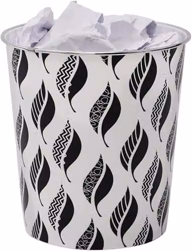 MantraRaj Small Leaves Plastic Waste Paper Bin, 2.5 l, Black, White and Silver – 2