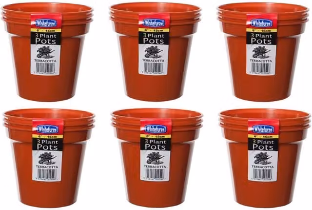 Whitefurze Set of 3 Large Plastic Seed Plant Pots in Terracotta Colour, Diameter: 15 cm