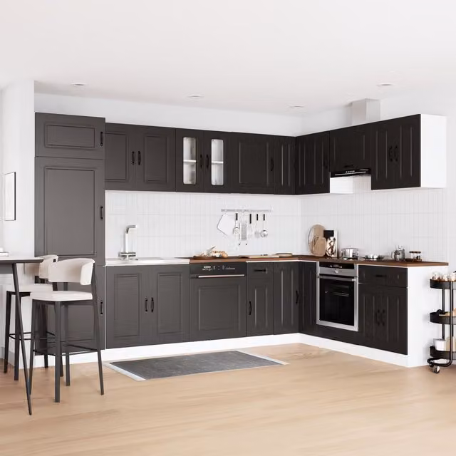 Berkfield Home Kalmar Modern Kitchen Sink Cabinet with Double Basins in Matt Black – 1