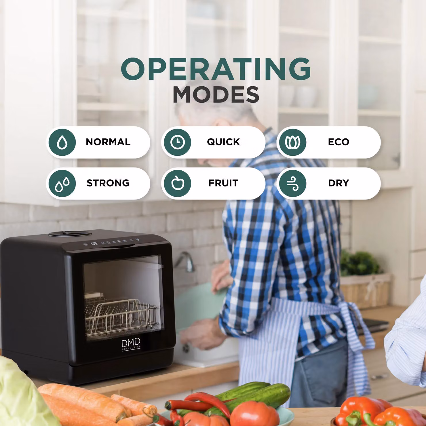 DMD Collective Mini Countertop Dishwasher in Black with 5L Built-In Water Tank and 6 Wash Programmes – 5