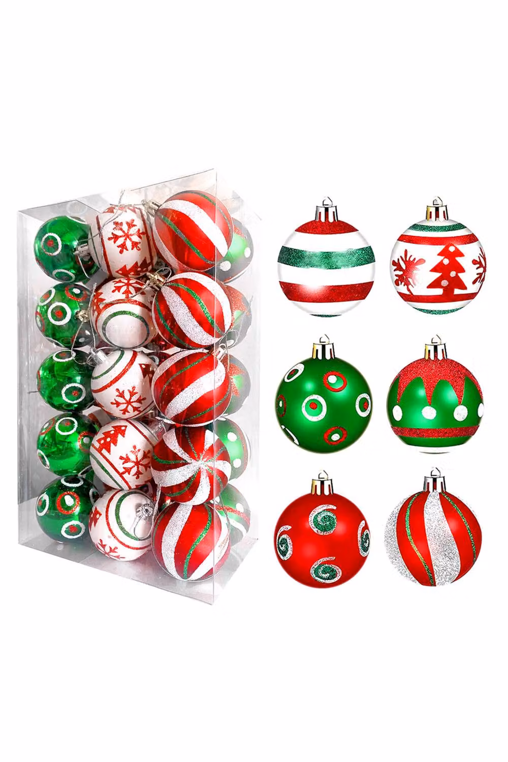 Living and Home 30-Piece Multicolour Christmas Bauble Ornament Set with Snowflake, Striped and Polka Dot Designs – 6