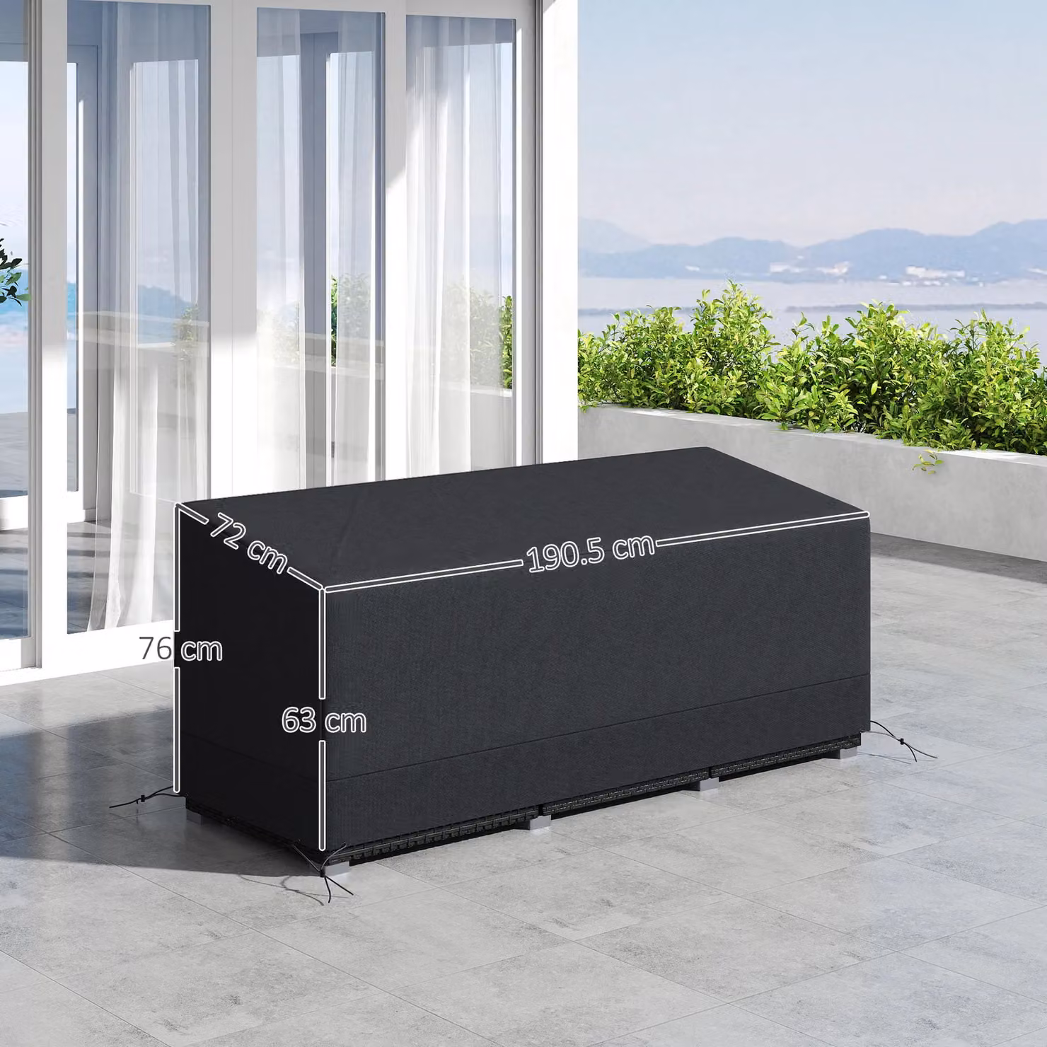 OUTSUNNY Black Water Repellent Oxford Fabric Corner Sofa Cover, W/D/H: 190 x 72 x 76 cm – 2