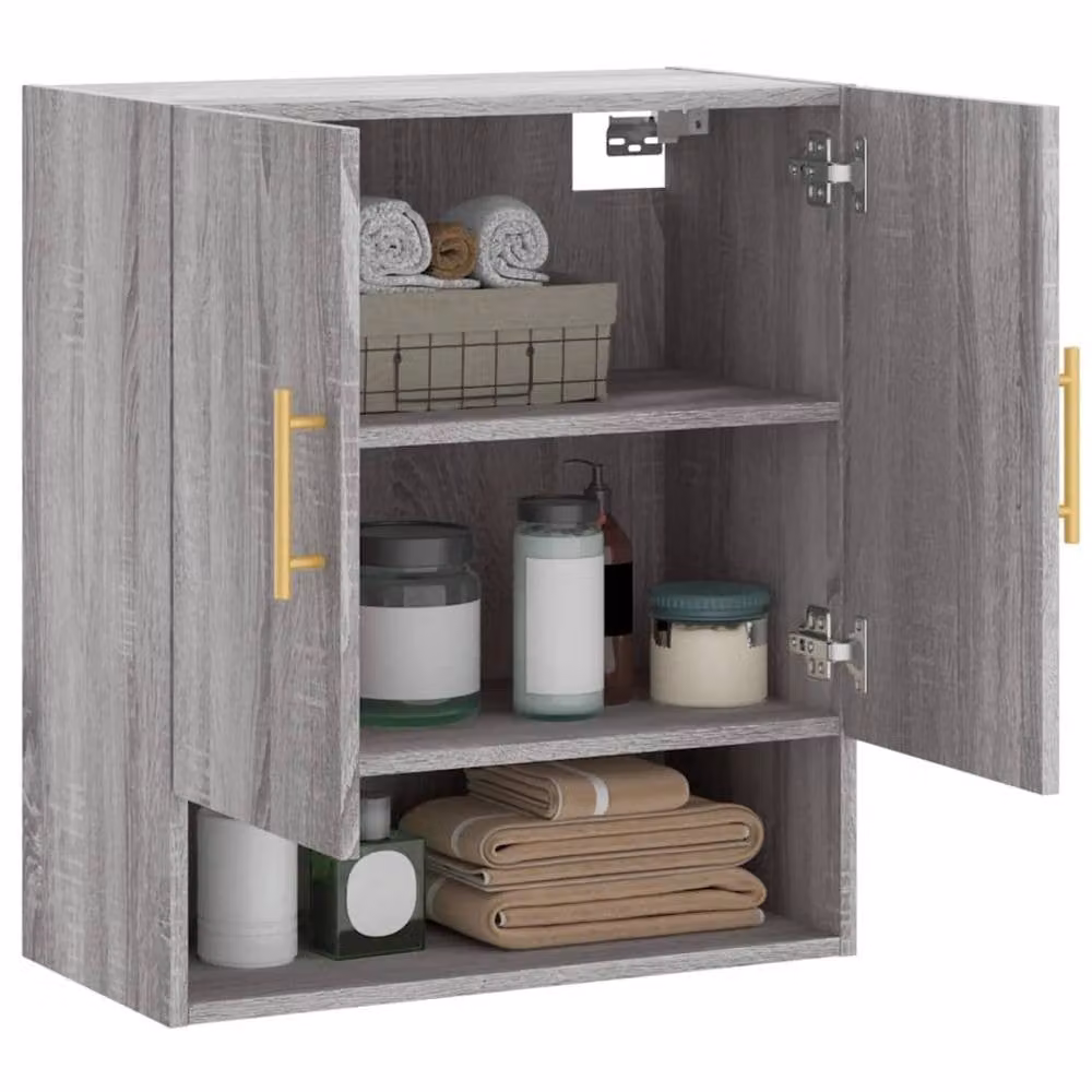 Berkfield Home Grey Sonoma Wall Mounted Cabinet with Hinged Doors and Open Shelf, W/D/H: 60 x 31 x 70 cm – 3