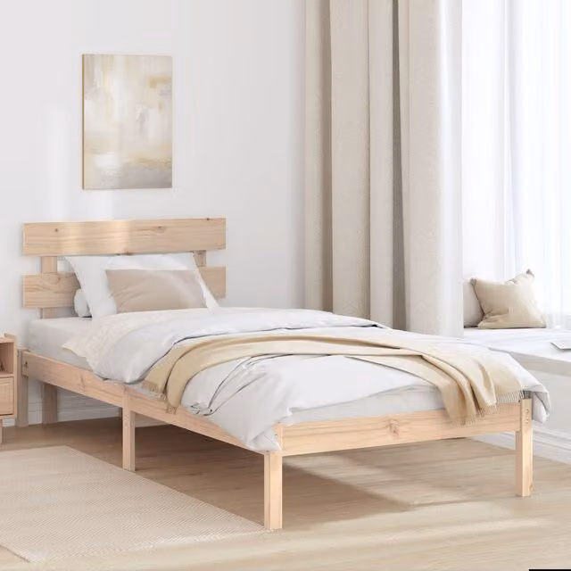 Berkfield Home Solid Wood Pine Bed Frame with Headboard, Brown, W: 75 cm, L: 190 cm – 1