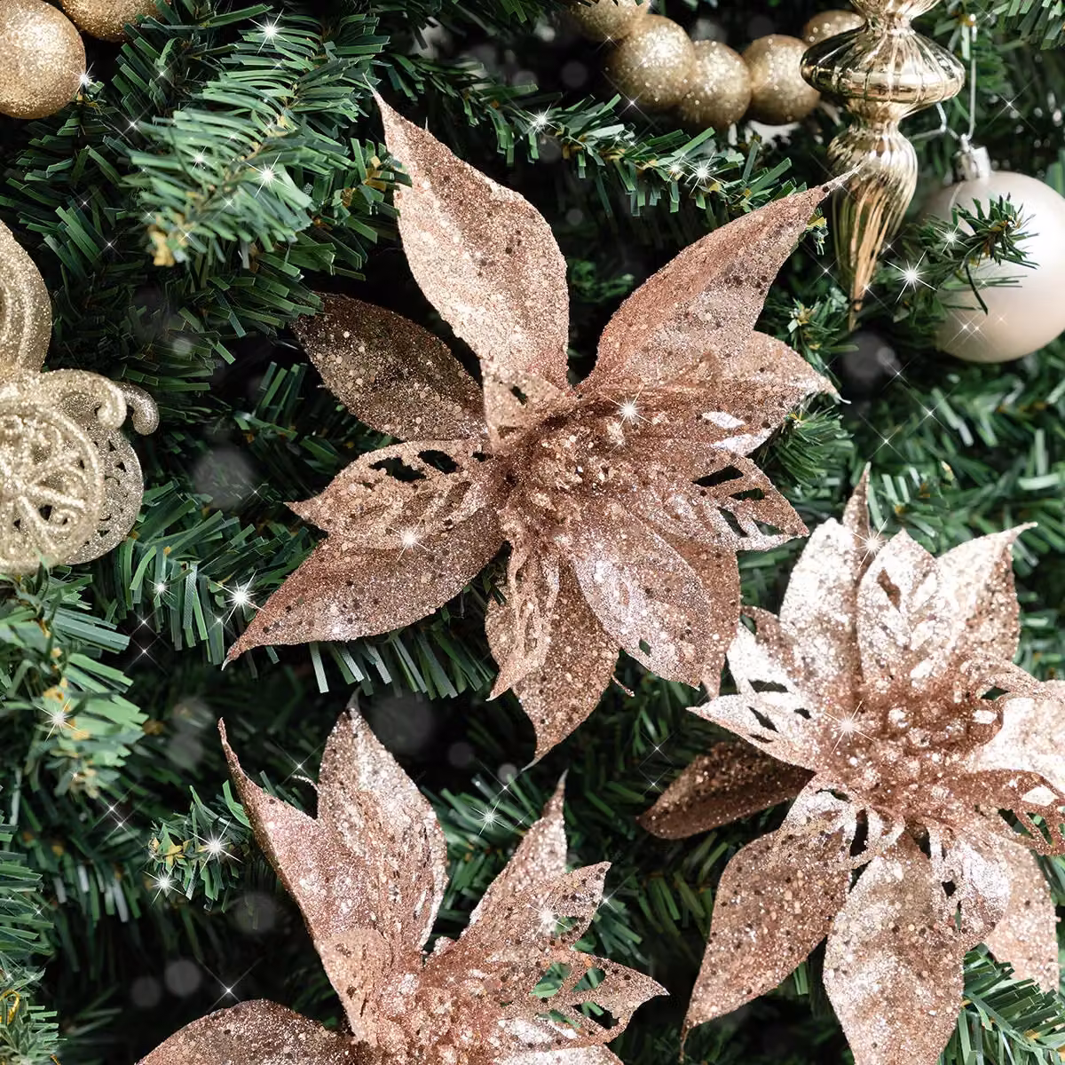 Melody Maison Set of 3 Pink Glitter Poinsettia Floral Picks, Height: 24 cm – 2