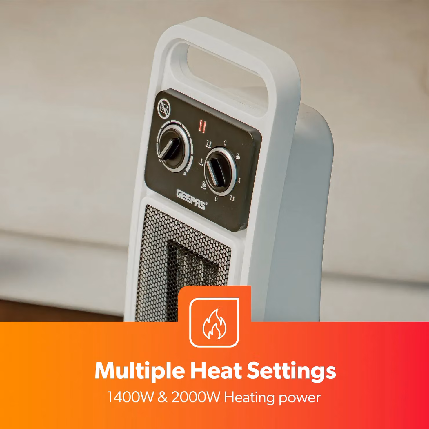 Geepas 2kW Ceramic Tower Fan Heater with Oscillation and 2 Heat Settings in White – 3