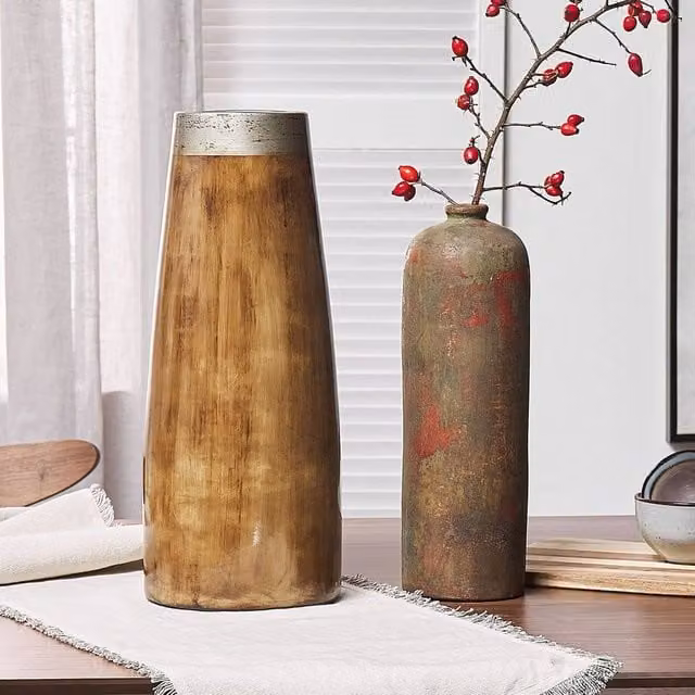 Wyld and Coco Aurelia Decorative Ceramic Terracotta Vase in Green with Copper Patina Distressed Finish – 1