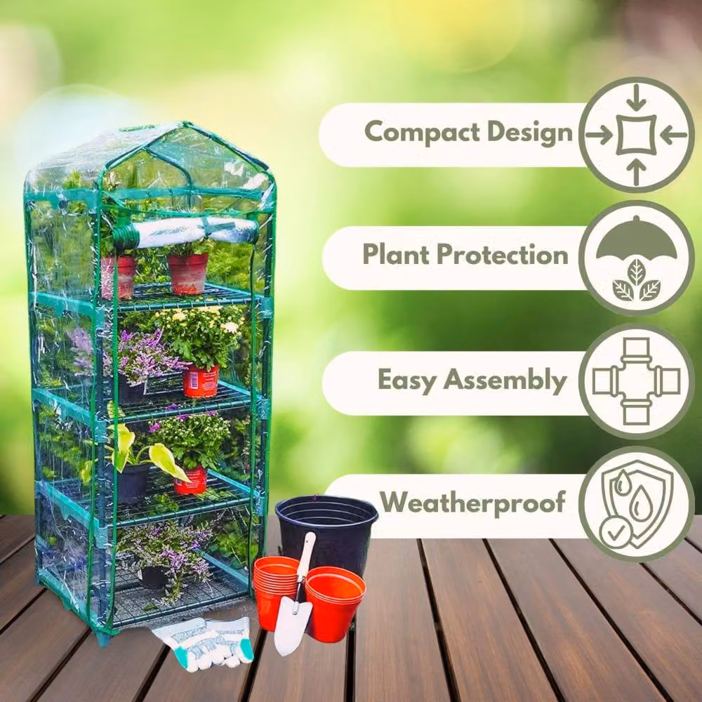 Marco Paul 4 Tier Mini Greenhouse in Transparent with Metal Frame, W: 100 cm, D: 50 cm, H: 130 cm – 4