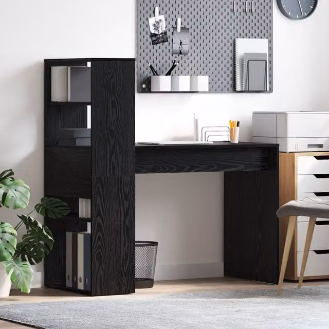 Berkfield Modern Writing Desk with Storage in Black Oak, W/D/H: 113 x 54 x 120 cm – 1