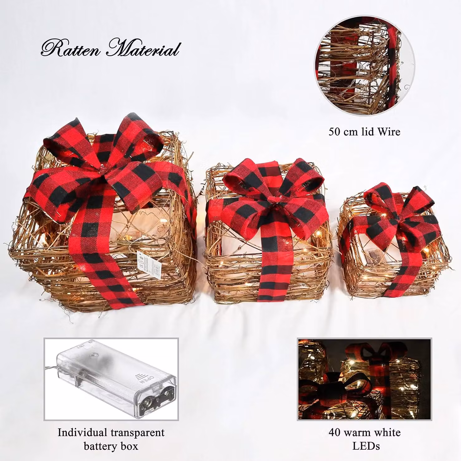 Shatchi Set of 3 Pre-Lit LED Glitter Christmas Light Up Parcels in Brown – 5