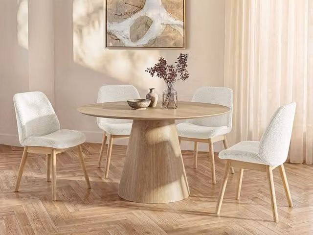 Vente-unique ANTALIZA Round Dining Table for 4 People in Light Oak, Diameter: 120 cm, Height: 75.5 cm