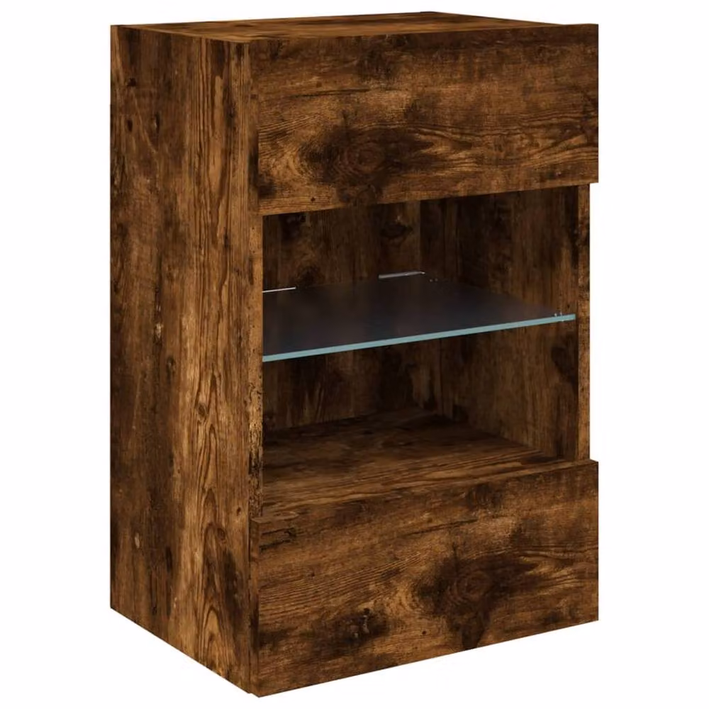 Berkfield Home Modern Wall Mounted TV Cabinet with Integrated LED Lights in Smoked Oak Brown, W/D/H: 40 x 30 x 60.5 cm – 3