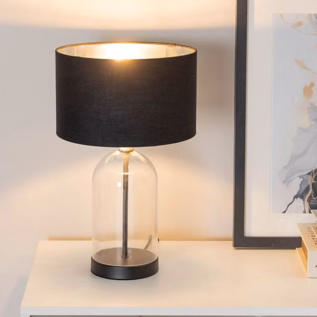 ValueLights Jessy Glass Table Lamp in Black and Chrome – 1