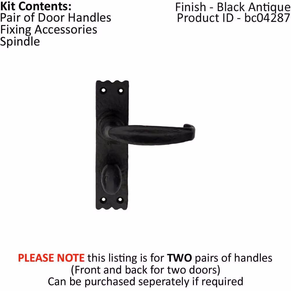 Loops 2x Pair Creased Style Lever Bathroom Handles with Slim Backplate, Black Antique, W: 156 mm x H: 38 mm – 2