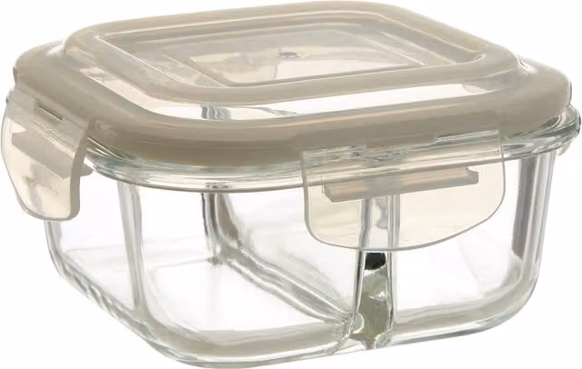 Orsina 2-Section Square Glass Container with Airtight Silicone Lid, 520 ml, Transparent – 1
