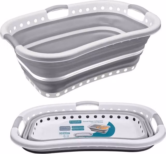 Crystals Collapsible Laundry Basket, 37L, Grey – 1