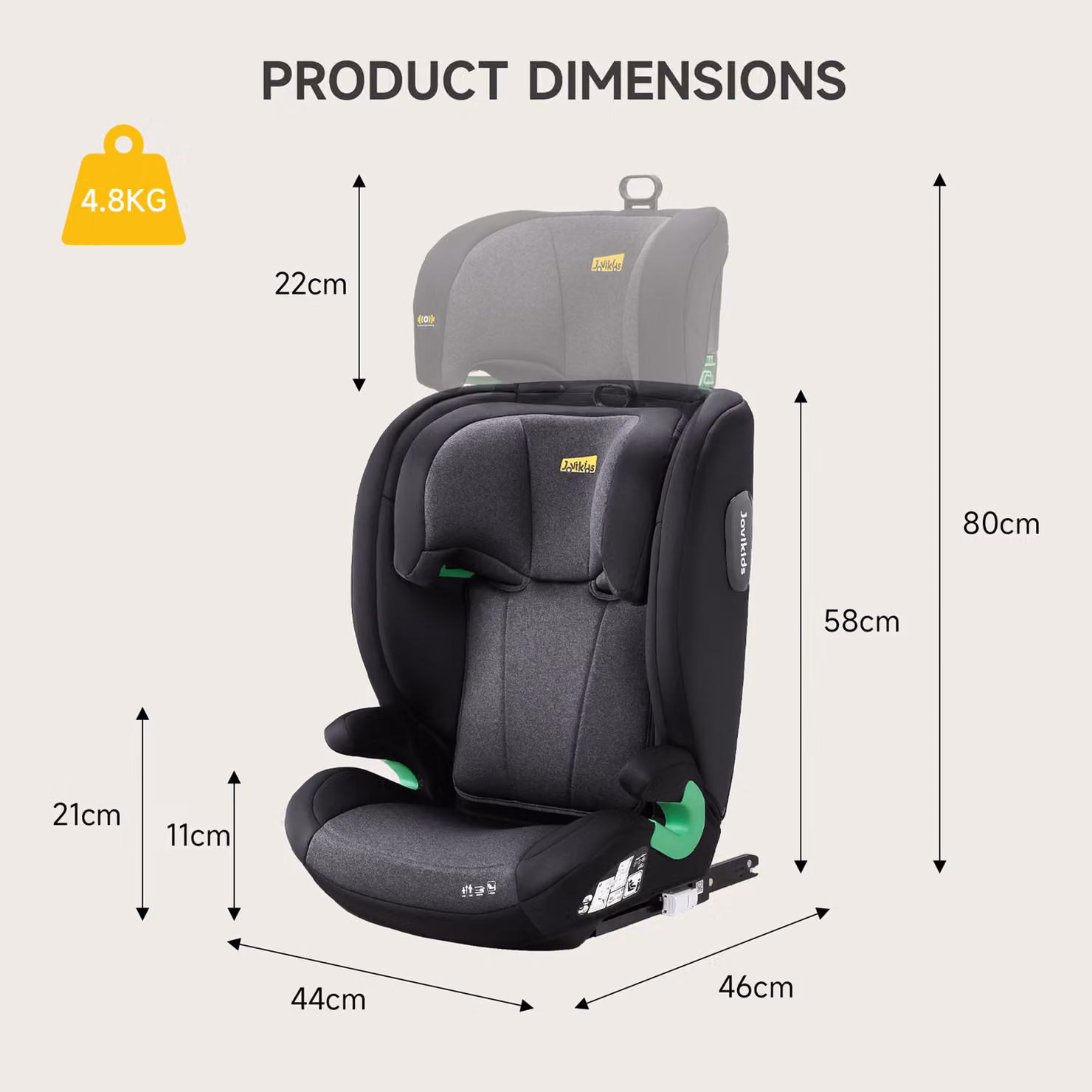 Aosom UK Highback Car Booster Seat with 10-Position Adjustable Headrest, i-Size R129 Protection, Black, W: 44 cm, D: 46 cm, H: 80 cm – 2