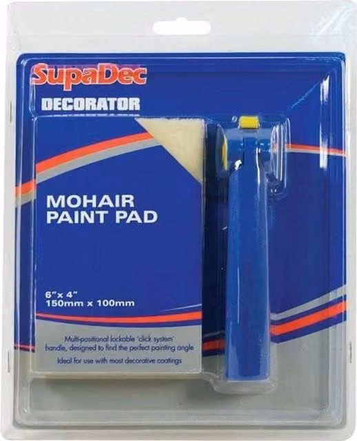 SupaDec Mini Mohair Paint Pad with Handle and Click System, Blue, W: 15.24 cm