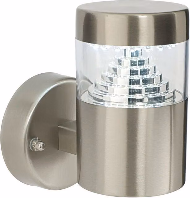 Loops Modern LED Outdoor Wall Light in Silver Stainless Steel with Transparent Cover, IP44 Rated Up/Down Stepped Garden Lamp