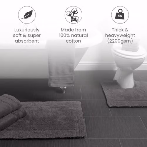 Allure Bath Fashions Reversible Heavyweight Cotton Bath Mat, W: 53 cm, D: 85 cm, Grey/Red – 4