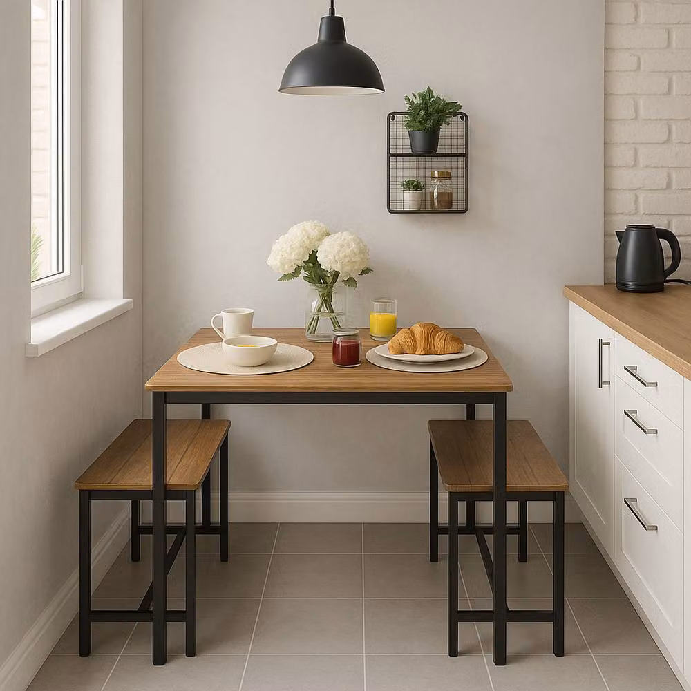 Harbour Housewares Modern Four-Seater Compact Dining Set in Brown and Black – 4