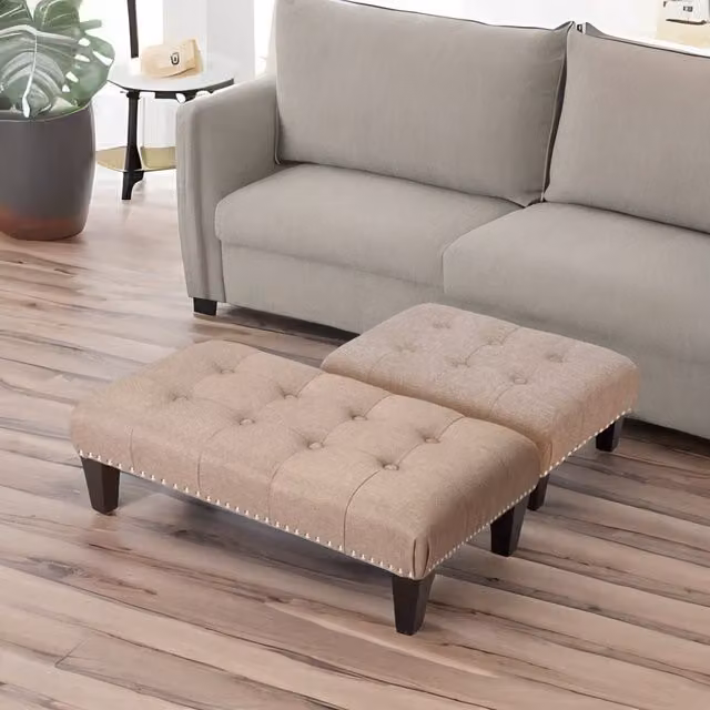 Rafaelo Mobilia Fabric Ottoman Footrest Stool in Beige