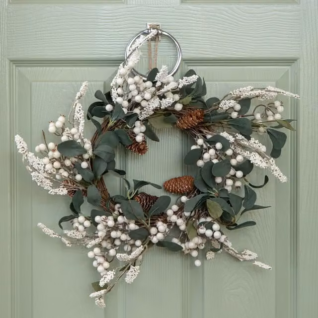 Samuel Alexander 40cm Hanging Christmas Winter Berry Wreath in White and Green