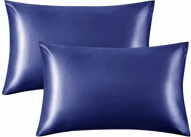 Intimates Blue Satin Faux Silk Pillowcase Pair, W: 50 cm, L: 75 cm