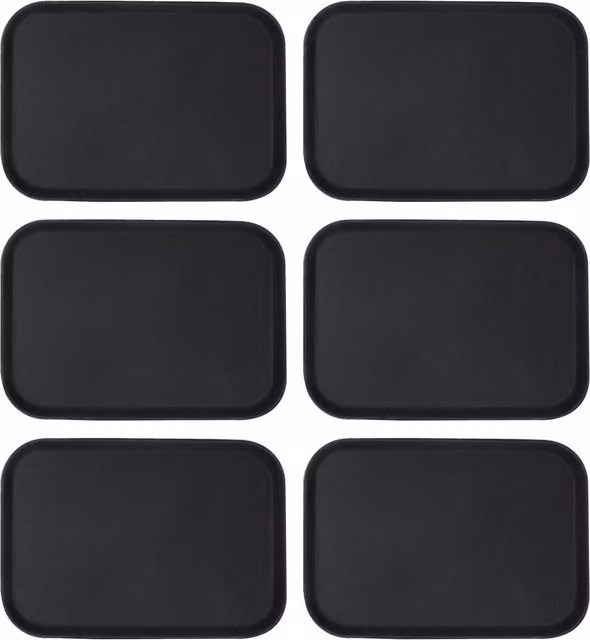 Argon Tableware Pack of 6 Black Non-Slip Rectangular Serving Trays, W: 66 cm, D: 45.5 cm