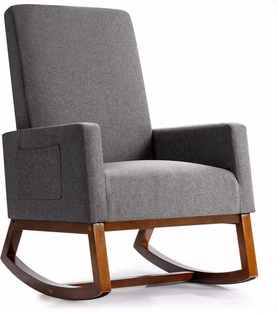 Costway Modern Upholstered Fabric Rocking Chair with Rubber Wood Base in Grey