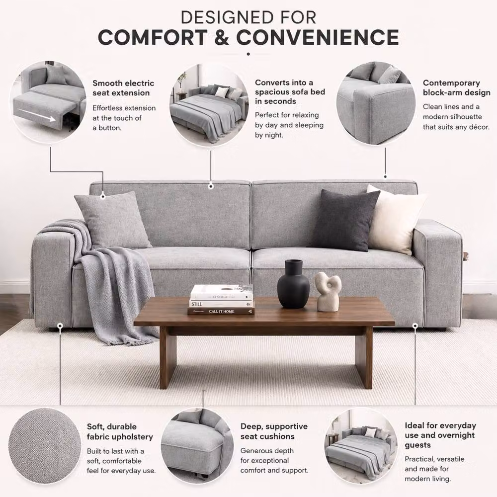 Stratus Interiors Houston 3 Seater Electric Powered Recliner Sleeper Function Sofa Bed in Grey – 3