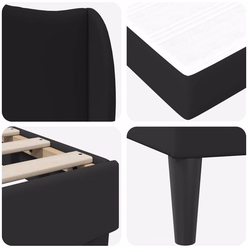 Berkfield Home Upholstered Bed Frame with Headboard in Black Faux Leather, W/D/H: 180 x 200 cm – 3