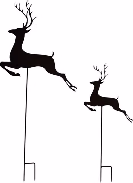 Four Candle Set of 2 Black Metal Reindeer Garden Stakes, Height: 70 cm