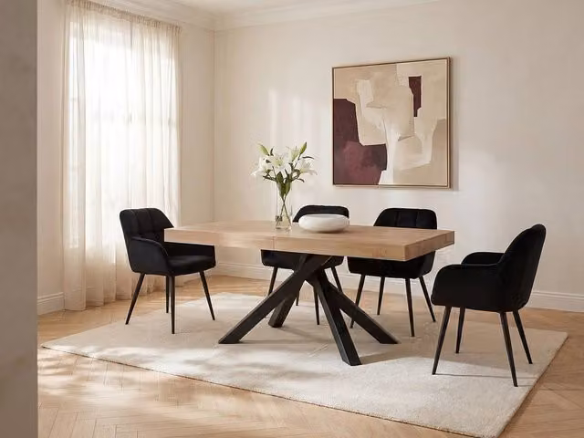 Vente-unique Extendable Rectangular Dining Table in Light Oak and Beige MDF and Metal, W/D/H: 100 x 90 x 75 cm