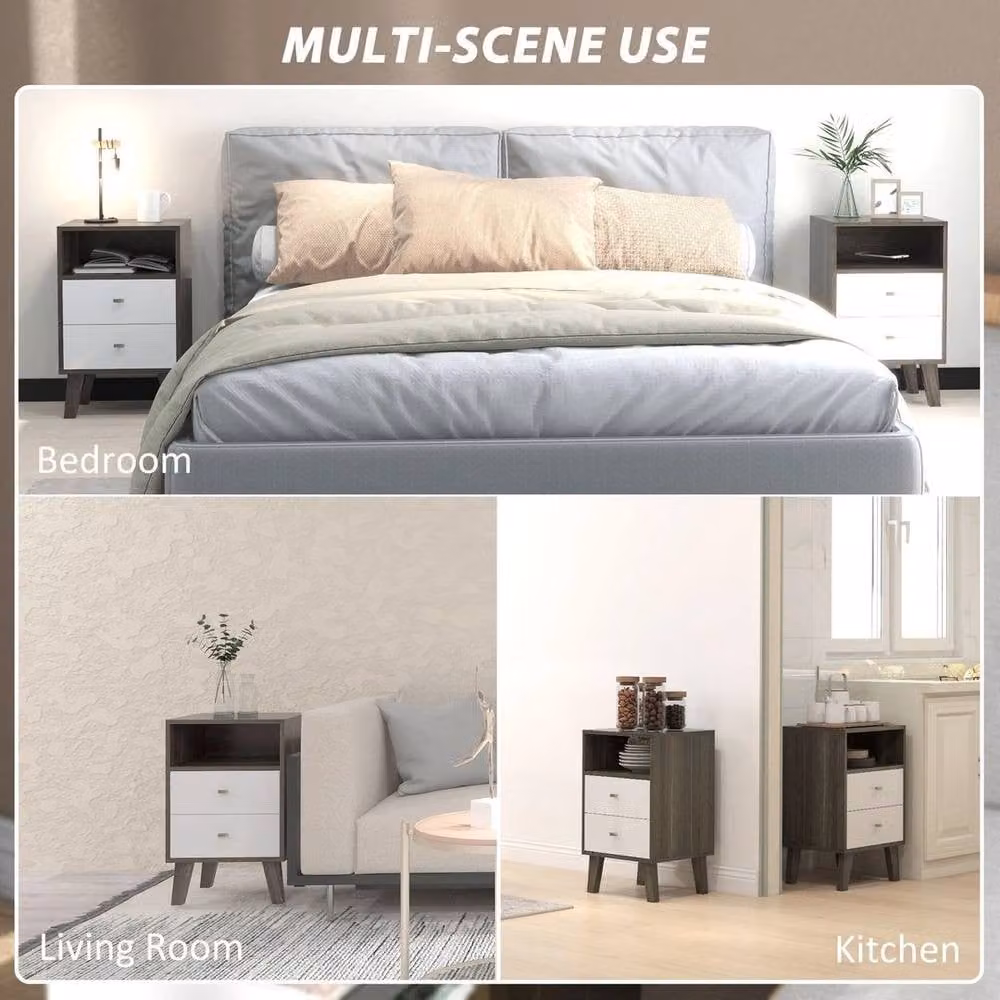 KORVIXA Set of 2 Modern Industrial Nightstands in Grey and White – 5