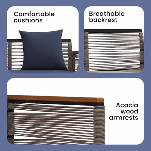 vidaXL 2-Seater Poly Rattan Outdoor Bench in Grey and Blue, W/D/H: 117 x 54 x 74.5 cm – 5