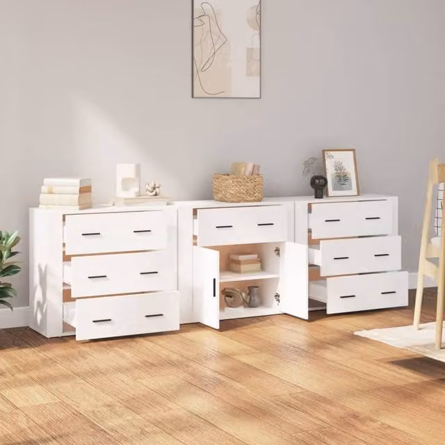 Berkfield Home 3-Piece Modern Sideboard Set in White Matt MDF – 1