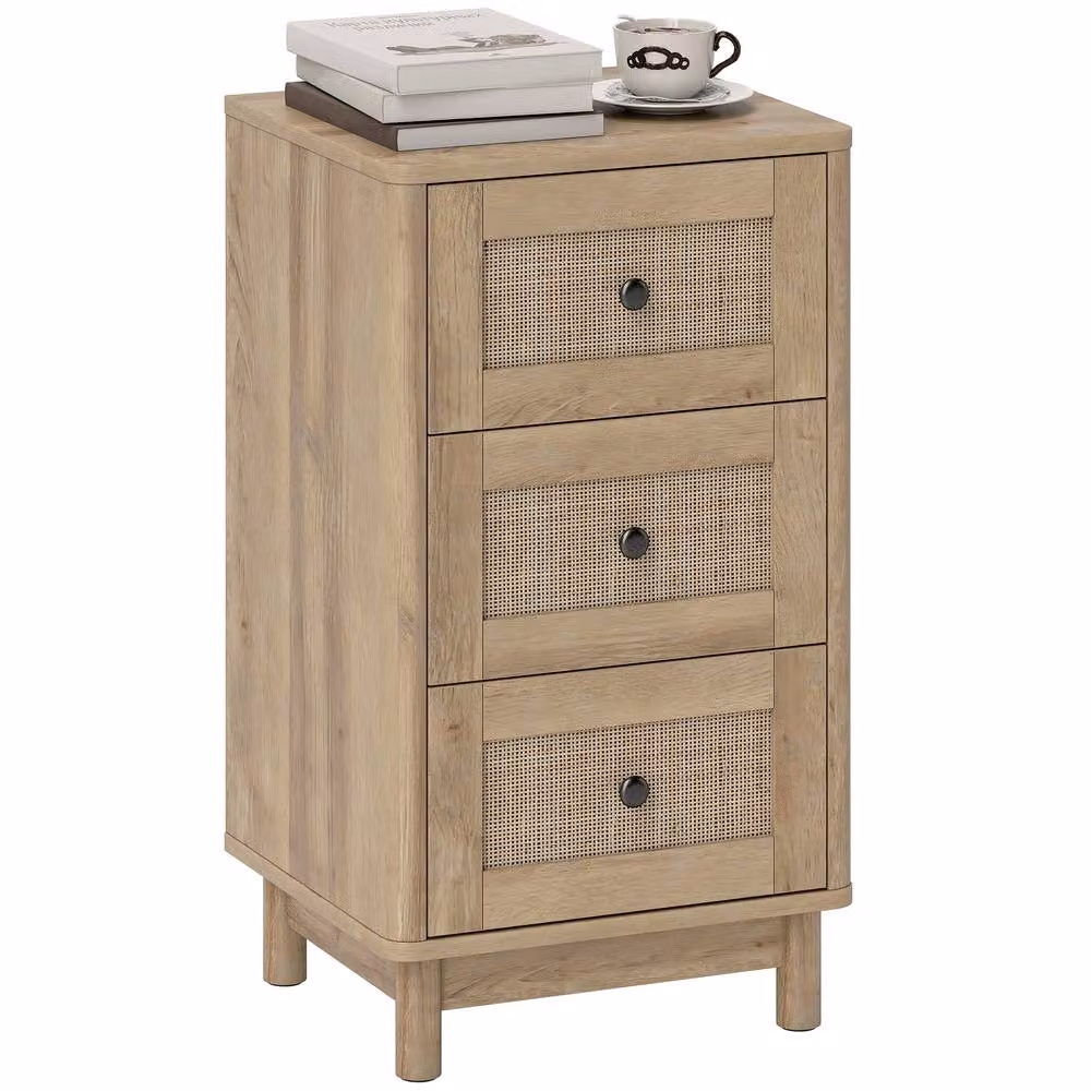 HOMCOM 3 Drawer Chest of Drawers in Natural Oak for your Living Room or Bedroom – 2