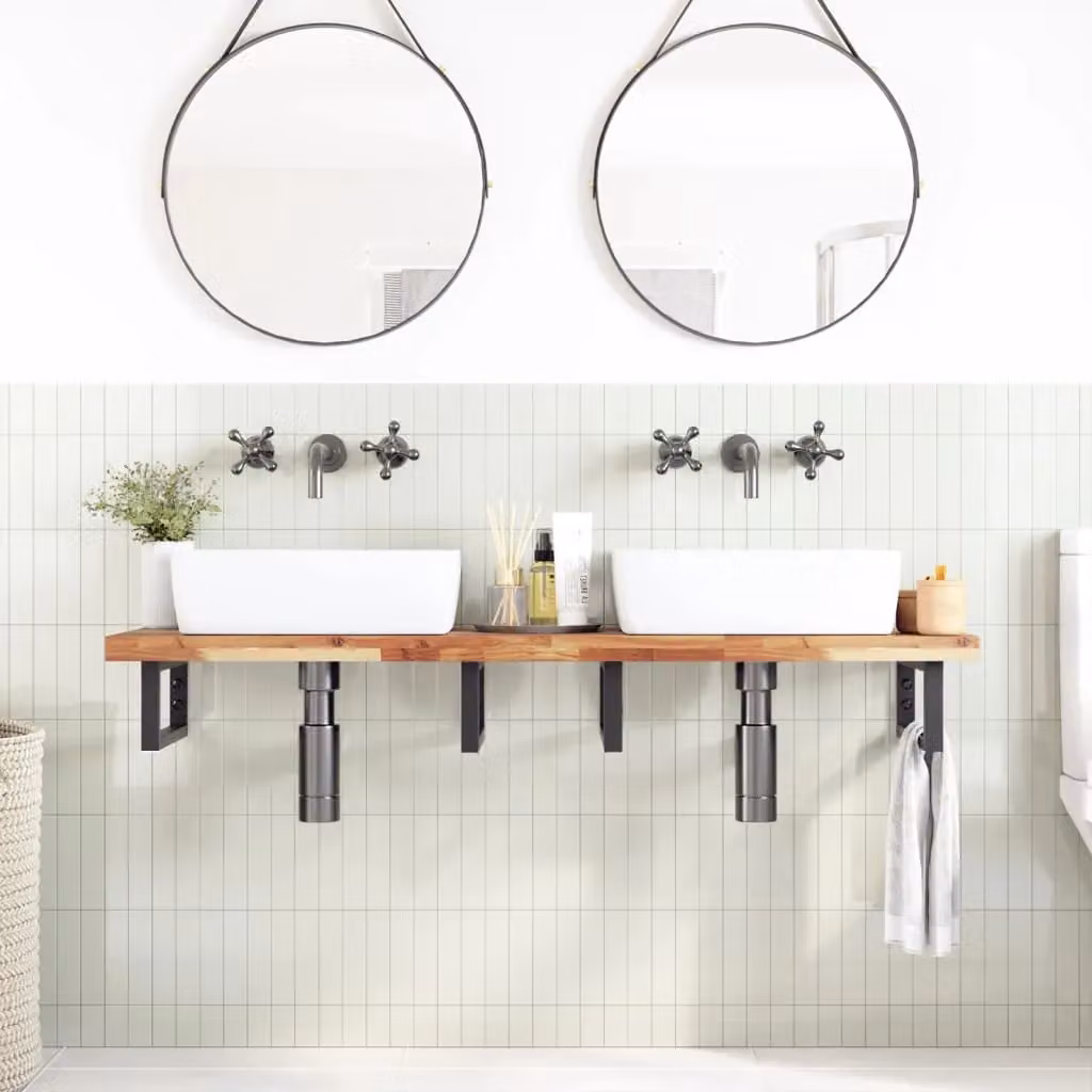 Berkfield Home Brown Oil Finished Solid Wood Acacia Bathroom Vanity Countertop, W: 140 cm, D: 40 cm, H: 4 cm – 2