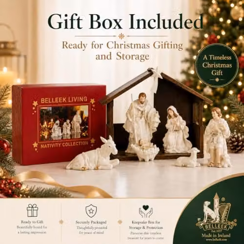Belleek Living Classic Nativity Set, White and Gold Ceramic Tabletop Christmas Figurines, H 50.8 cm x W 40.64 cm x D 40.64 cm – 5
