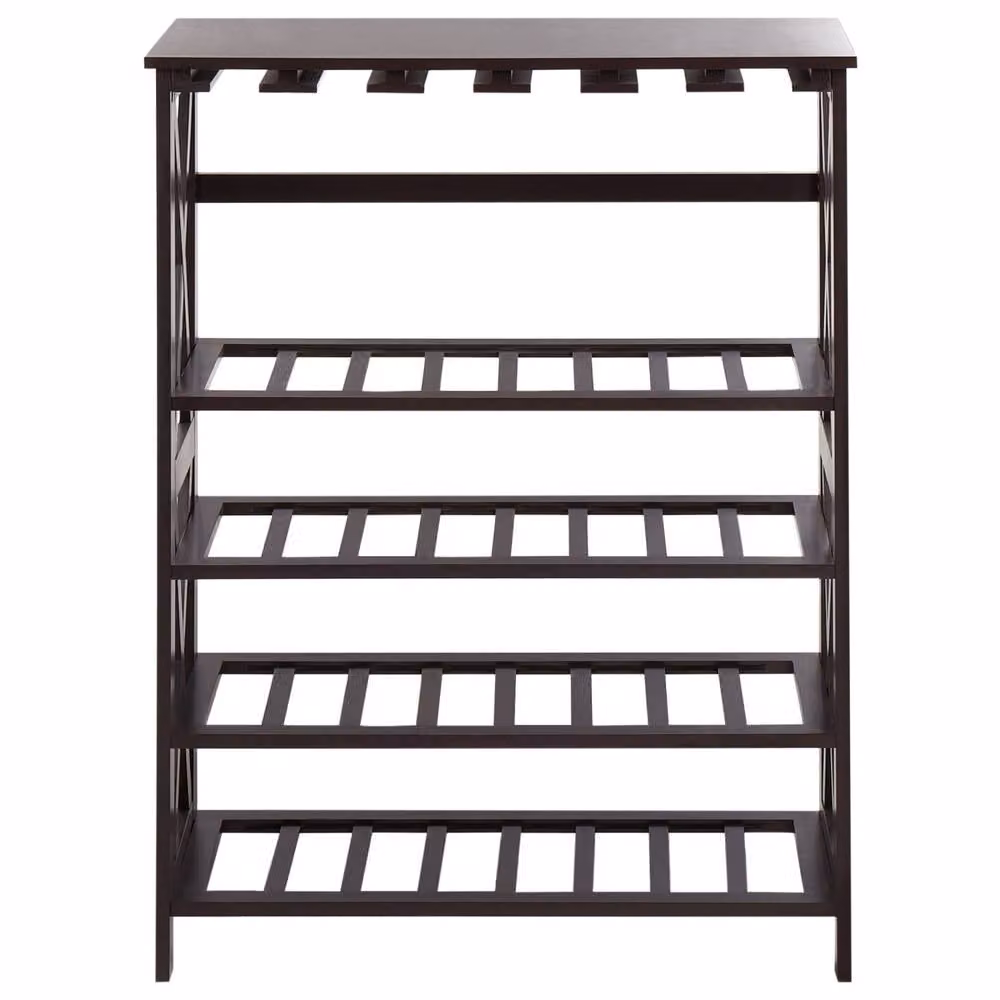 Wyld and Coco Dark Brown Lacquered Wine Rack with MDF Core and Pine Legs W/D/H: 73 x 29 x 90 cm – 3