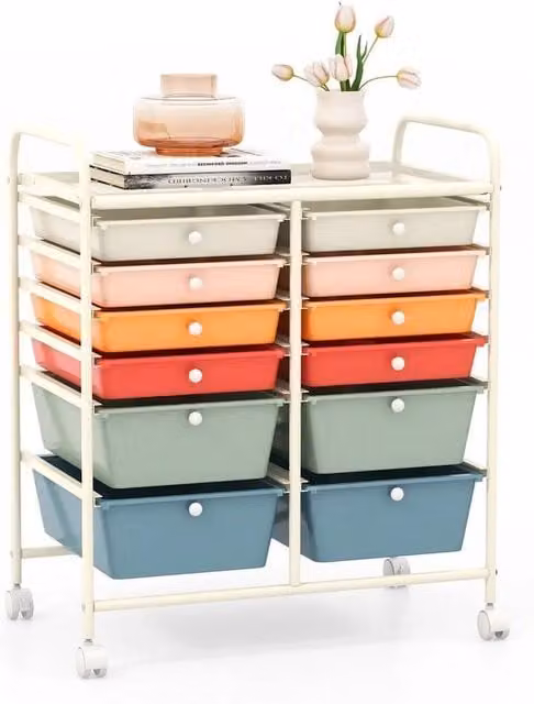 Havendro 12 Drawer Rolling Storage Cart with Wheels in White