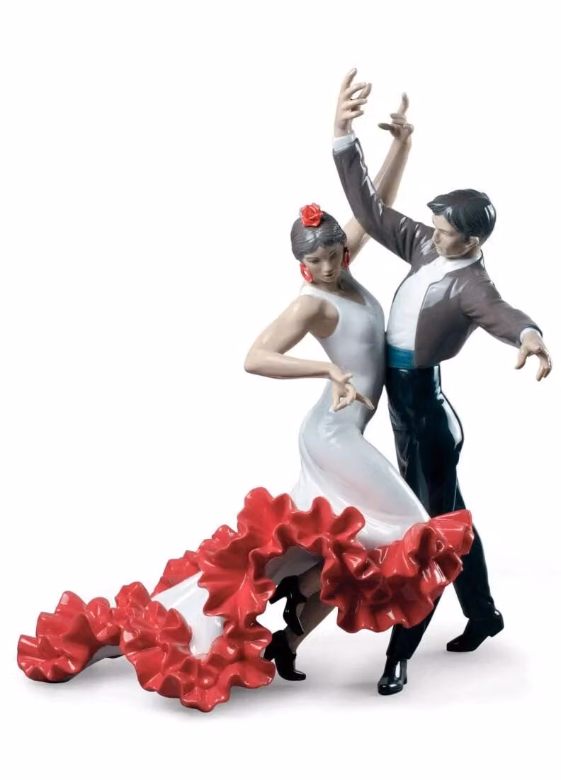 Lladró Flamenco Dancers Couple Porcelain Figurine in White