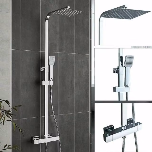FLAVORA Adjustable Handheld Thermostatic Shower Mixer Bar Set in Silver